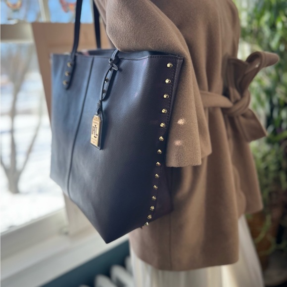 Brownish/maroon Ralph Lauren Cowhide Leather Studded Tote Bag - Picture 4 of 13